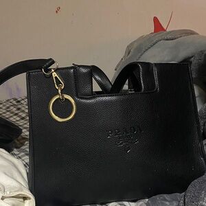 Prada Black Leather Tote with Gold Accent